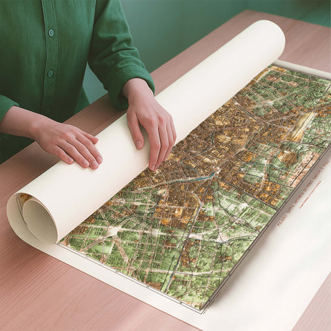 Milan (Italy) 1910 city restored antique shaded relief map print on fine art paper rolled poster ready for shipping