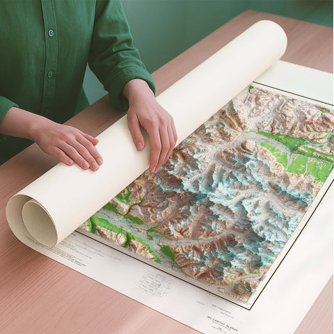 Mt Bona (Alaska, USA) 1980 topographic restored antique shaded relief map print on fine art paper rolled poster ready for shipping