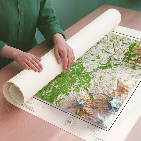 Mt Sanford (Alaska, USA) 1969 topographic restored antique shaded relief map print on fine art paper rolled poster ready for shipping