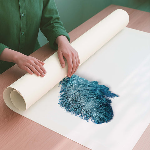 Norway deep blue shaded relief elevation map printed on fine art paper rolled poster ready for shipping