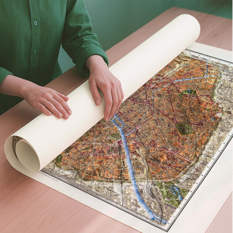 Paris (France) 1916 city restored antique shaded relief map print on fine art paper rolled poster ready for shipping