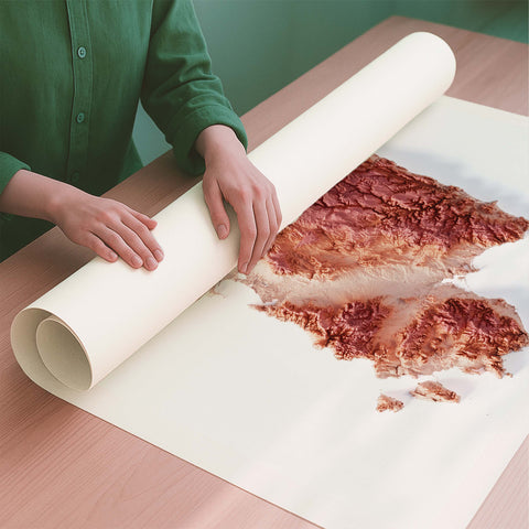 Sardinia (Italy) coral shaded relief elevation map printed on fine art paper rolled poster ready for shipping