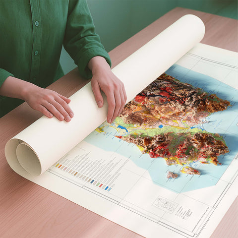 Sardinia (Italy) 1960 soil restored antique shaded relief map print on fine art paper rolled poster ready for shipping