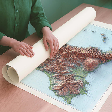 Sicily (Italy) 1943 topographic restored antique shaded relief map print on fine art paper rolled poster ready for shipping