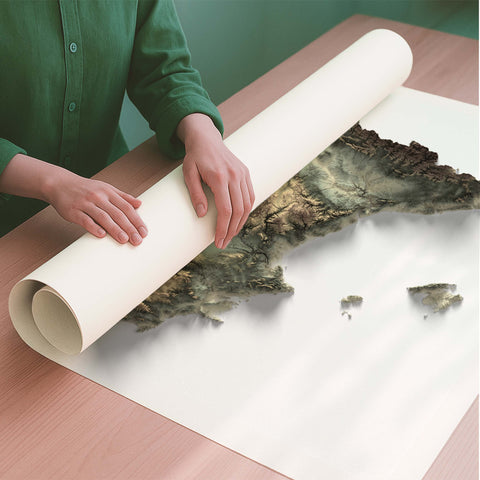 Spain geo shaded relief elevation map printed on fine art paper rolled poster ready for shipping