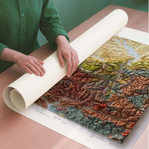 Switzerland 1972 geological restored antique shaded relief map print on fine art paper rolled poster ready for shipping