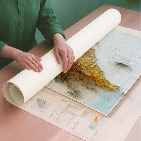 Tierra del Fuego 1964 topographic restored antique shaded relief map print on fine art paper rolled poster ready for shipping