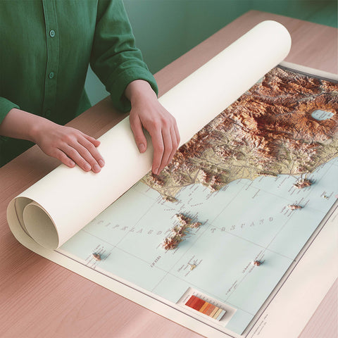 Tuscany (Italy) 1935 topographic restored antique shaded relief map print on fine art paper rolled poster ready for shipping