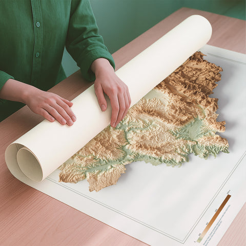 Umbria (Italy) geo shaded relief elevation map printed on fine art paper rolled poster ready for shipping