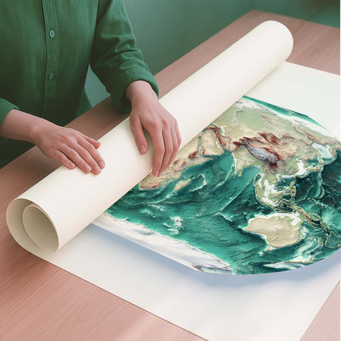 World Bathymetric geo shaded relief elevation map printed on fine art paper rolled poster ready for shipping