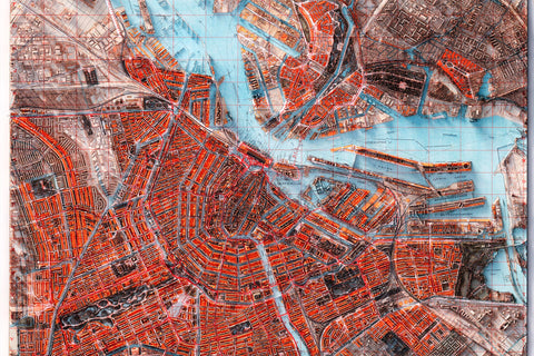 Amsterdam city map published in 1914 in shaded relief, after the 3D enhanced phase by VizCart