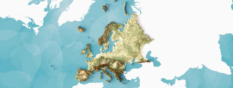 Our collection of Europe shaded relief maps, created by VizCart VizArt