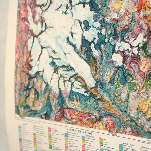 A Grossglockner geological map published in 1939, digitaly restored and printed on a matte musuem paper