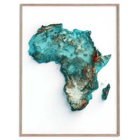Africa Spectral elevation tint shaded relief map print with 3D effect fine art wall decor. VizCart from Vizart