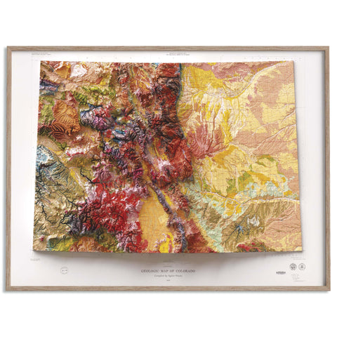Colorado (USA), Geological map - 1979, 2D printed shaded relief map with 3D effect of a 1979 geological map of Colorado (USA). Shop our beautiful fine art printed maps on supreme Cotton paper. Vintage maps digitally restored and enhanced with a 3D effect. VizCart from Vizart