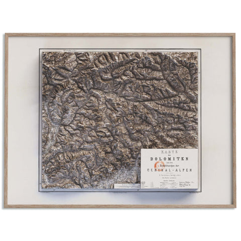 Dolomites (Italy), Topographic map - 1880, 2D printed shaded relief map with 3D effect of a 1880 topographic map of Dolomites (Italy). Shop our beautiful fine art printed maps on supreme Cotton paper. Vintage maps digitally restored and enhanced with a 3D effect. VizCart from Vizart