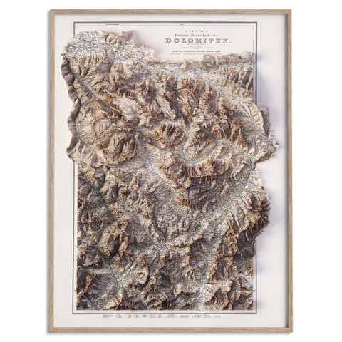 Dolomites (Italy), Topographic map - 1904, 2D printed shaded relief map with 3D effect of a 1904 topographic map of Dolomites (Italy). Shop our beautiful fine art printed maps on supreme Cotton paper. Vintage maps digitally restored and enhanced with a 3D effect. VizCart from Vizart