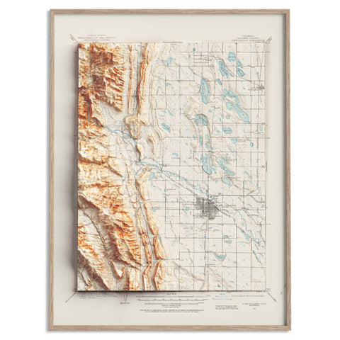 Fort Collins (Colorado, USA), Topographic map - 1906, 2D printed shaded relief map with 3D effect of a 1906 topographic map of Fort Collins (Colorado, USA). Shop our beautiful fine art printed maps on supreme Cotton paper. Vintage maps digitally restored and enhanced with a 3D effect., VizCart from Vizart