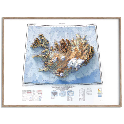 Iceland, Topographic map - 1952, 2D printed shaded relief map with 3D effect of a 1952 topographic map of Iceland. Shop our beautiful fine art printed maps on supreme Cotton paper. Vintage maps digitally restored and enhanced with a 3D effect. VizCart from Vizart