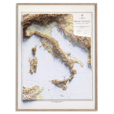 Italy, Topographic map - 1922, 2D printed shaded relief map with 3D effect of a 1922 topographic map of Italy. Shop our beautiful fine art printed maps on supreme Cotton paper. Vintage maps digitally restored and enhanced with a 3D effect. VizCart from Vizart
