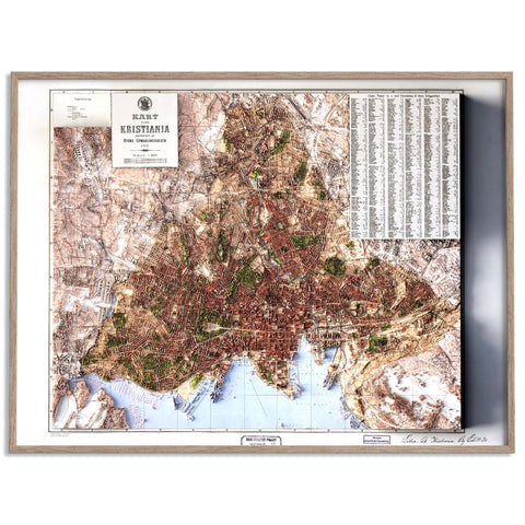 Kristiania (Norway), City map - 1901, 2D printed shaded relief map with 3D effect of a 1901 city map of Kristiania (Oslo, Norway). Shop our beautiful fine art printed maps on supreme Cotton paper. Vintage maps digitally restored and enhanced with a 3D effect. VizCart from Vizart