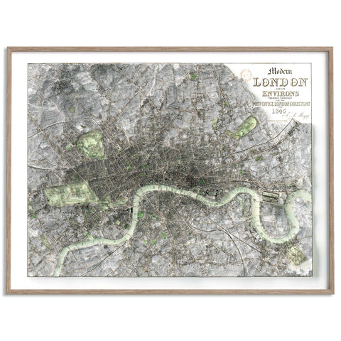 London (England, UK), City map - 1845, 2D printed shaded relief map with 3D effect of a 1845 city map of London (United Kingdom). Shop our beautiful fine art printed maps on supreme Cotton paper. Vintage maps digitally restored and enhanced with a 3D effect. VizCart from Vizart