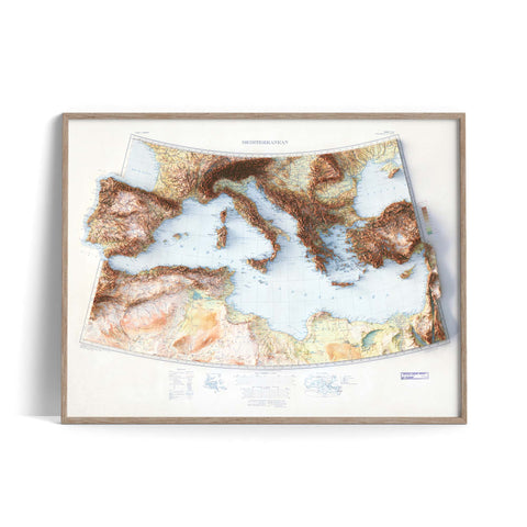 Mediterranean Sea, Topographic map - 1937, 2D printed shaded relief map with 3D effect of a 1937 topographic map of Mediterranean Sea. Shop our beautiful fine art printed maps on supreme Cotton paper. Vintage maps digitally restored and enhanced with a 3D effect. VizCart from Vizart