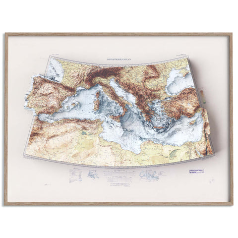 Mediterranean Sea Bathymetric, Topographic map - 1937, 2D printed shaded relief map with 3D effect of a 1937 topographic map of Mediterranean Sea with bathyimetric. Shop our beautiful fine art printed maps on supreme Cotton paper. Vintage maps digitally restored and enhanced with a 3D effect. VizCart from Vizart