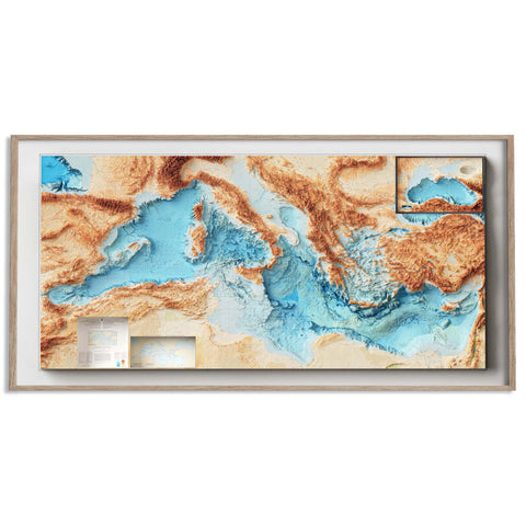 Mediterranean Sea Bathymetric, Topographic map - 1981, 2D printed shaded relief map with 3D effect of a 1981 topographic map of Mediterranean Sea with bathyimetric. Shop our beautiful fine art printed maps on supreme Cotton paper. Vintage maps digitally restored and enhanced with a 3D effect. VizCart from Vizart