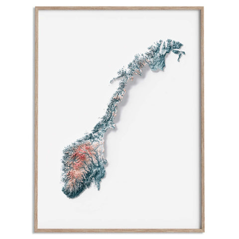 Norway, Elevation tint - Irid, 2D printed shaded relief map with 3D effect of Europe with irid hypsometric tint. Shop our beautiful fine art printed maps on supreme Cotton paper. Vintage maps digitally restored and enhanced with a 3D effect. VizCart from Vizart