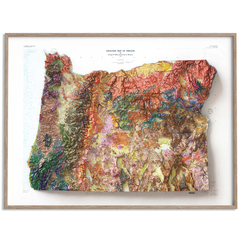 Oregon (USA), Geological map - 1991, 2D printed shaded relief map with 3D effect of a 1991 geological map of Oregon (USA). Shop our beautiful fine art printed maps on supreme Cotton paper. Vintage maps digitally restored and enhanced with a 3D effect. VizCart from Vizart
