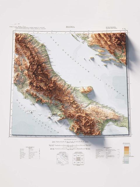 Rome (Italy), Topographic map - 1931, 2D printed shaded relief map with 3D effect of a 1931 topographic map of Central Italy (Italy). Shop our beautiful fine art printed maps on supreme Cotton paper. Vintage maps digitally restored and enhanced with a 3D effect. VizCart from Vizart