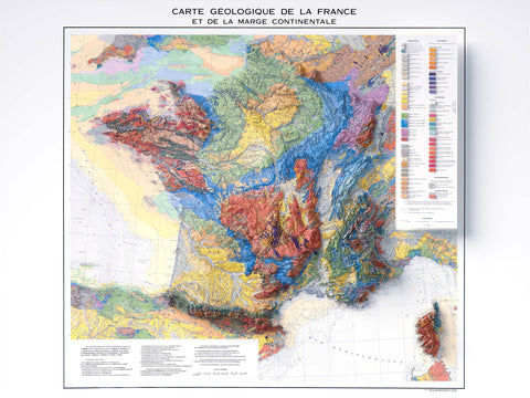 France 1980 geological restored antique shaded relief map print on fine art paper