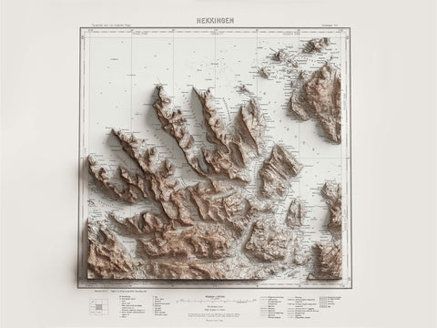 Hekkingen (Norway), Topographic map - 1930, 2D printed shaded relief map with 3D effect of a 1930 topographic map of Hekkingen (Norway). Shop our beautiful fine art printed maps on supreme Cotton paper. Vintage maps digitally restored and enhanced with a 3D effect. VizCart from Vizart