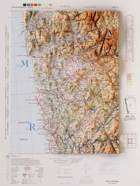 Porto (Portugal), Topographic map - 1944, 2D printed shaded relief map with 3D effect of a 1944 topographic map of Porto (Portugal). Shop our beautiful fine art printed maps on supreme Cotton paper. Vintage maps digitally restored and enhanced with a 3D effect. VizCart from Vizart