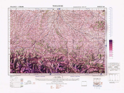 Toulouse (France), Topographic map - 1943, 2D printed shaded relief map with 3D effect of a 1943 topographic map of Toulouse (France). Shop our beautiful fine art printed maps on supreme Cotton paper. Vintage maps digitally restored and enhanced with a 3D effect. VizCart from Vizart