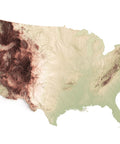 USA, Elevation tint - Geo, 2D printed shaded relief map with 3D effect of USA (Contiguous) with geo hypsometric tint. Shop our beautiful fine art printed maps on supreme Cotton paper. Vintage maps digitally restored and enhanced with a 3D effect. VizCart from Vizart