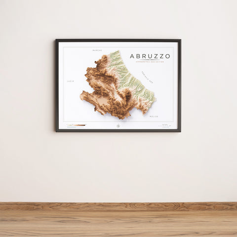 Abruzzo (Italy) geo shaded relief elevation map printed on fine art paper wall decor