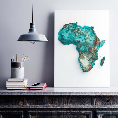 Africa Spectral elevation tint shaded relief map print with 3D effect fine art wall decor. VizCart from Vizart