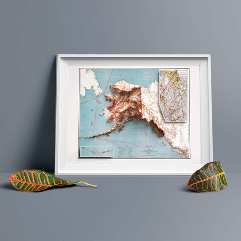 Alaska (USA), Topographic map - 1898, 2D printed shaded relief map with 3D effect of a 1898 topographic map of Alaska (USA). Shop our beautiful fine art printed maps on supreme Cotton paper. Vintage maps digitally restored and enhanced with a 3D effect. VizCart from Vizart