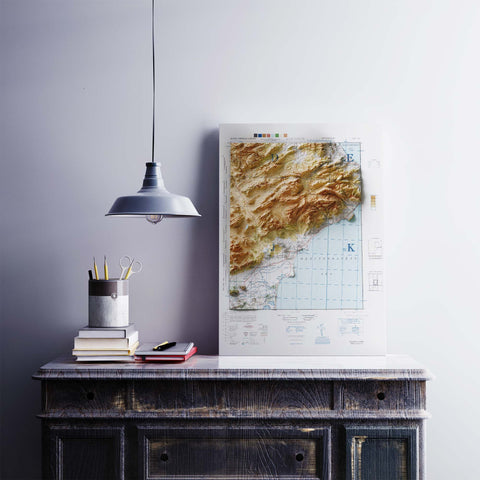 Alicante (Spain), Topographic map - 1944, 2D printed shaded relief map with 3D effect of a 1944 topographic map of Alicante (Spain). Shop our beautiful fine art printed maps on supreme Cotton paper. Vintage maps digitally restored and enhanced with a 3D effect. VizCart from Vizart