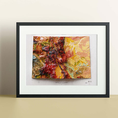 Colorado (USA), Geological map - 1979, 2D printed shaded relief map with 3D effect of a 1979 geological map of Colorado (USA). Shop our beautiful fine art printed maps on supreme Cotton paper. Vintage maps digitally restored and enhanced with a 3D effect. VizCart from Vizart