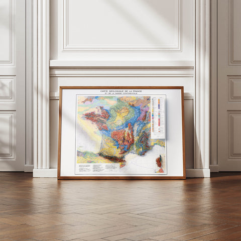 France 1980 geological restored antique shaded relief map print on fine art paper wall decor