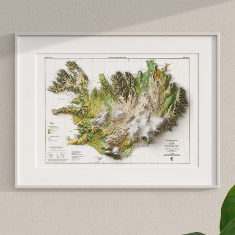 Iceland, Soil map - 1998, 2D printed shaded relief map with 3D effect of a 1998 soil map of Iceland. Shop our beautiful fine art printed maps on supreme Cotton paper. Vintage maps digitally restored and enhanced with a 3D effect. VizCart from Vizart