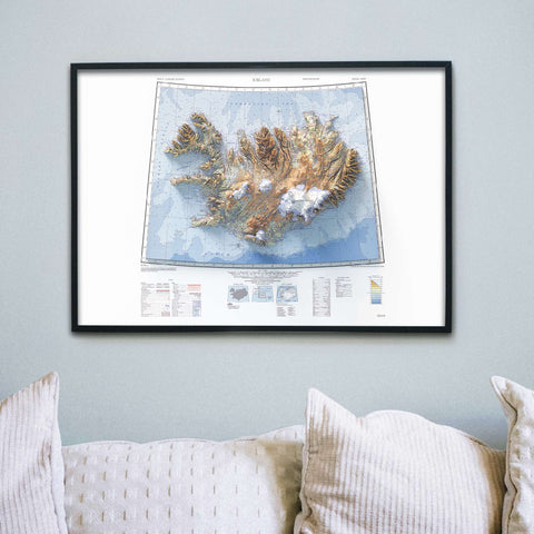 Iceland, Topographic map - 1952, 2D printed shaded relief map with 3D effect of a 1952 topographic map of Iceland. Shop our beautiful fine art printed maps on supreme Cotton paper. Vintage maps digitally restored and enhanced with a 3D effect. VizCart from Vizart