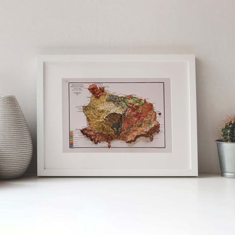 Ischia (Italy), Geological map - 1873, 2D printed shaded relief map with 3D effect of a 1873 geological map of Ischia (Italy). Shop our beautiful fine art printed maps on supreme Cotton paper. Vintage maps digitally restored and enhanced with a 3D effect. VizCart from Vizart