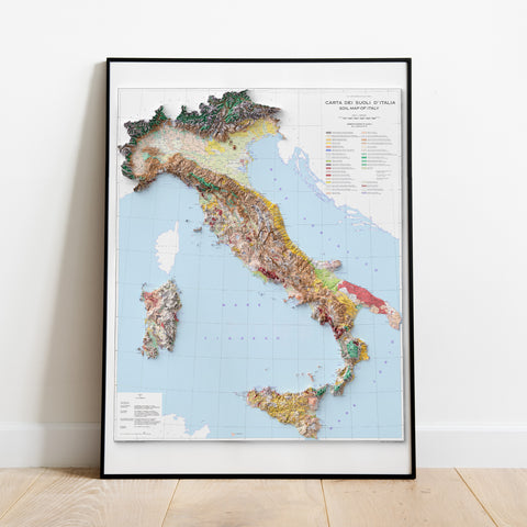 Italy 1966 soil restored antique shaded relief map print on fine art paper wall decor