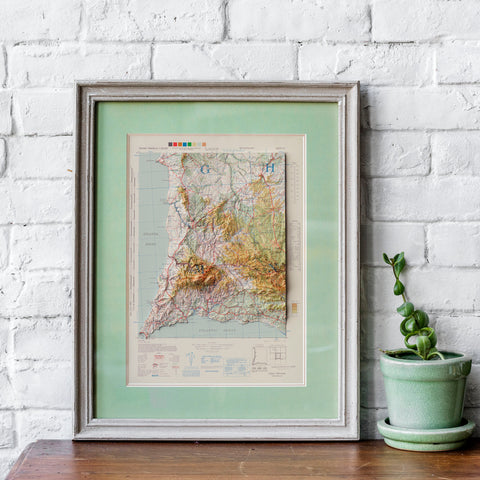 Lagos (Portugal), Topographic map - 1944, 2D printed shaded relief map with 3D effect of a 1944 topographic map of Lagos (Portugal). Shop our beautiful fine art printed maps on supreme Cotton paper. Vintage maps digitally restored and enhanced with a 3D effect. VizCart from Vizart