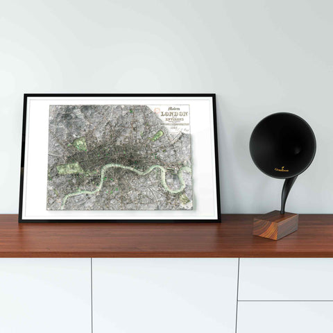 London (England, UK), City map - 1845, 2D printed shaded relief map with 3D effect of a 1845 city map of London (United Kingdom). Shop our beautiful fine art printed maps on supreme Cotton paper. Vintage maps digitally restored and enhanced with a 3D effect. VizCart from Vizart