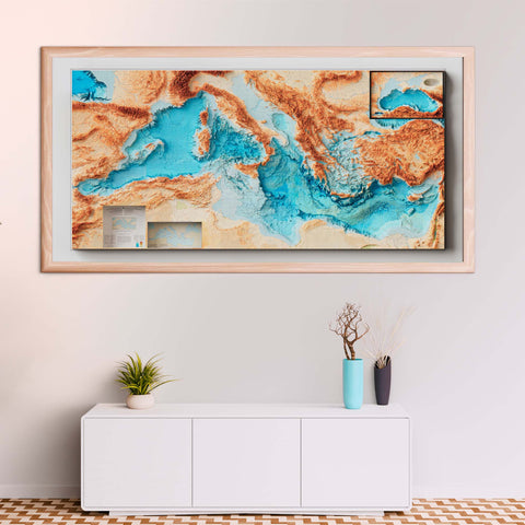 Mediterranean Sea Bathymetric, Topographic map - 1981, 2D printed shaded relief map with 3D effect of a 1981 topographic map of Mediterranean Sea with bathyimetric. Shop our beautiful fine art printed maps on supreme Cotton paper. Vintage maps digitally restored and enhanced with a 3D effect. VizCart from Vizart